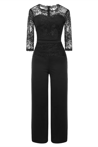 Fashion Casual Patchwork Solid See-through O Neck Regular Jumpsuits(4 Colors)
