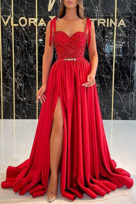 Sexy Formal Patchwork Frenulum Backless Slit Spaghetti Strap Evening Dress (Without Belt)