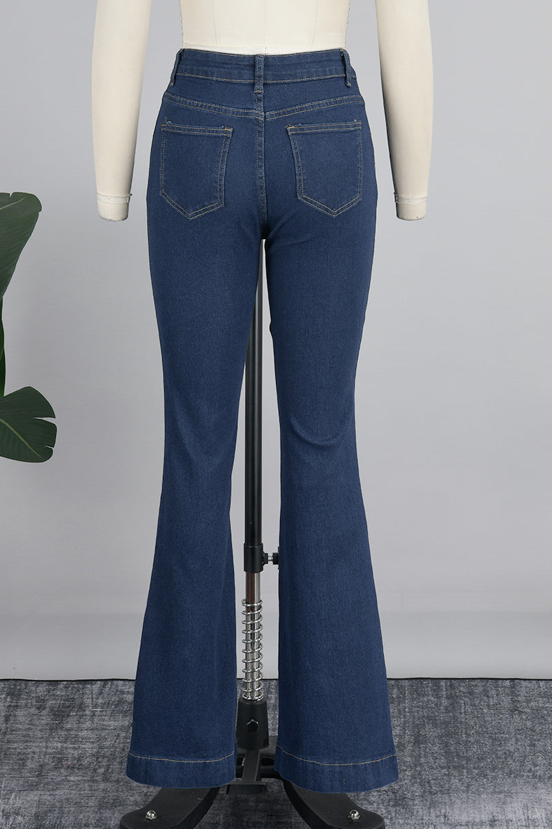 Casual Solid Patchwork Buttons High Waist Skinny Denim Jeans