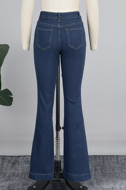 Casual Solid Patchwork Buttons High Waist Skinny Denim Jeans