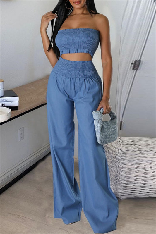 Sexy Casual Solid Backless Strapless Sleeveless Two Pieces