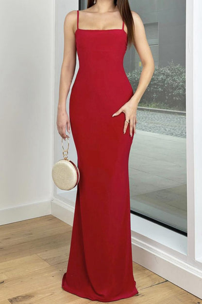 Sexy Casual Solid Backless Spaghetti Strap Long Dresses