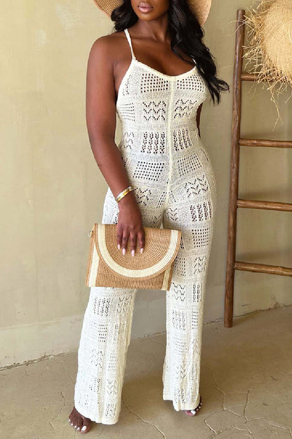 Sexy Solid Bandage Backless Spaghetti Strap Skinny Jumpsuits