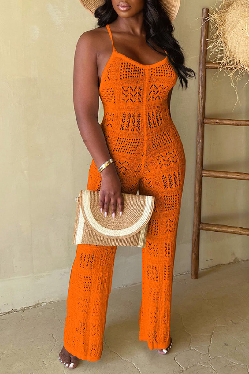 Sexy Solid Bandage Backless Spaghetti Strap Skinny Jumpsuits