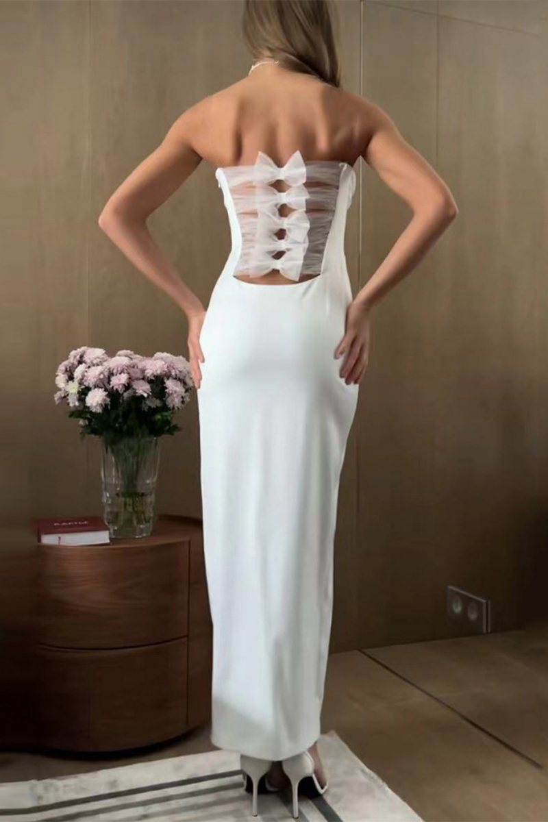 Sexy Solid Backless Slit Strapless Long Dresses