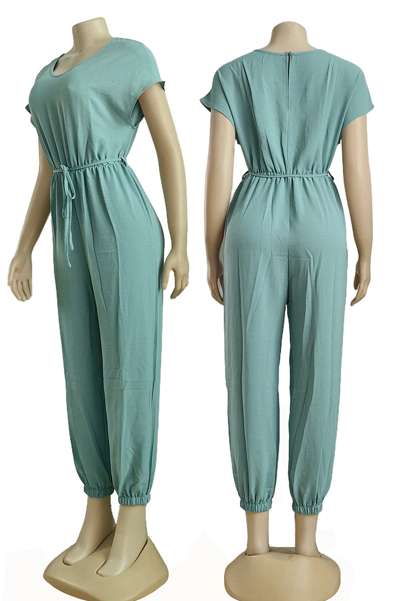 Elegant Solid Bandage Patchwork V Neck Loose Jumpsuits