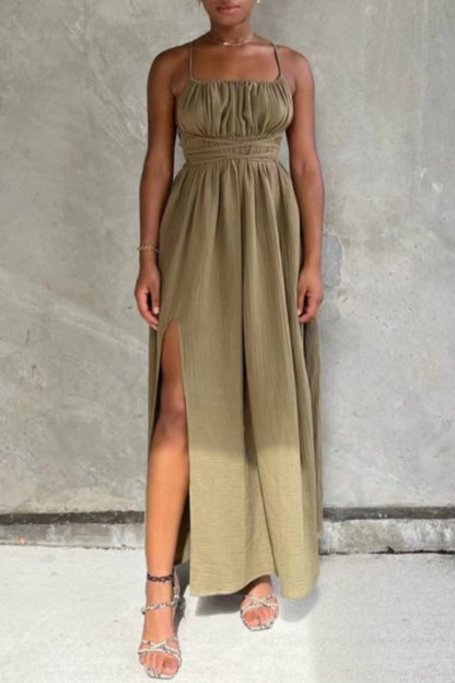 Sexy Solid Backless Cross Straps Spaghetti Strap Long Dresses