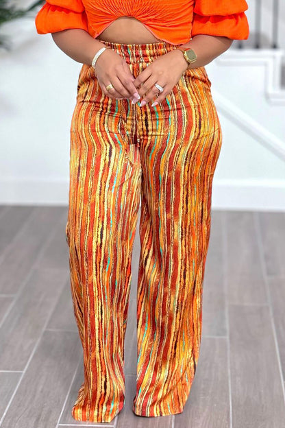 Casual Print Patchwork Loose High Waist Wide Leg Full Print Bottoms(4 Colors)