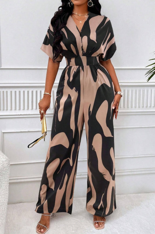 Casual Print Patchwork V Neck Regular Jumpsuits(4 Colors)