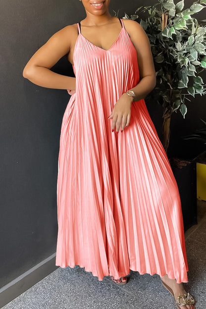 Sexy Casual Solid Color Backless Ruched Spaghetti Strap Long Dresses(4 Colors)