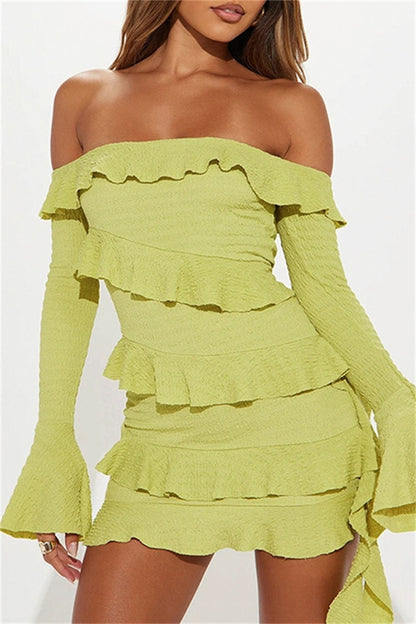 Sexy Casual Solid Color Backless Off Shoulder Long Sleeve Dresses