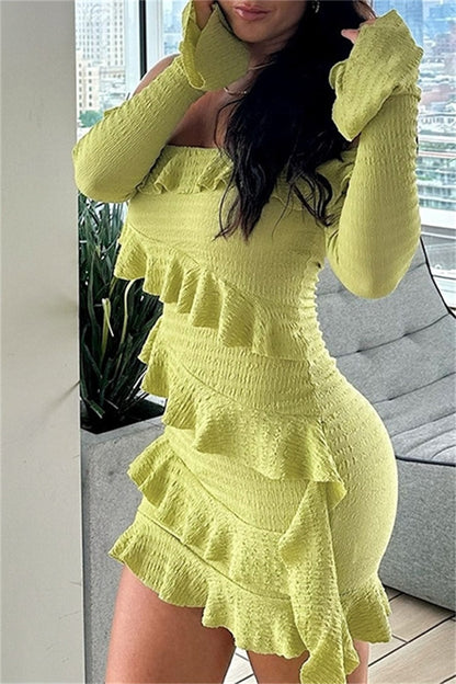 Sexy Casual Solid Color Backless Off Shoulder Long Sleeve Dresses