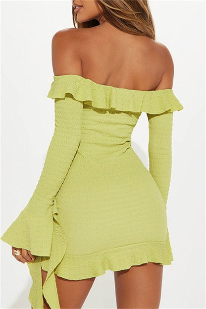 Sexy Casual Solid Color Backless Off Shoulder Long Sleeve Dresses