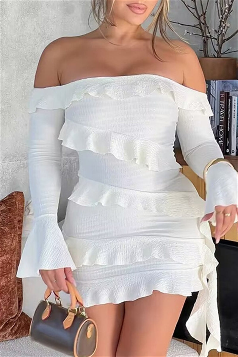 Sexy Casual Solid Color Backless Off Shoulder Long Sleeve Dresses