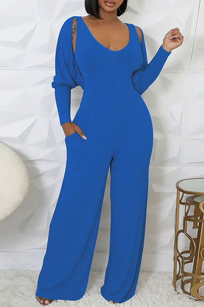 Casual Basic U Neck Long Sleeve Two Pieces(4 Colors)