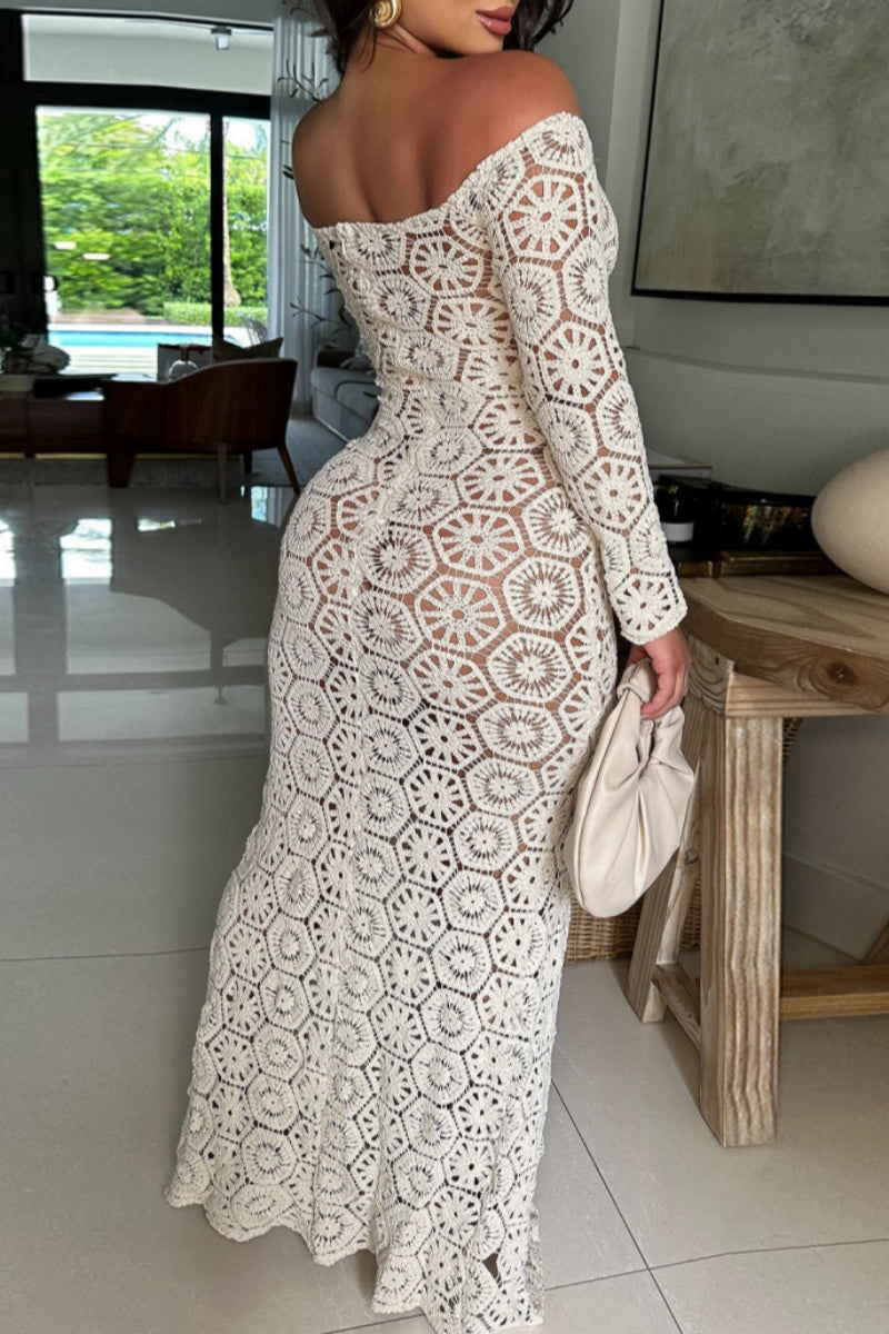 Sexy See-Through Slit Off Shoulder Long Dresses