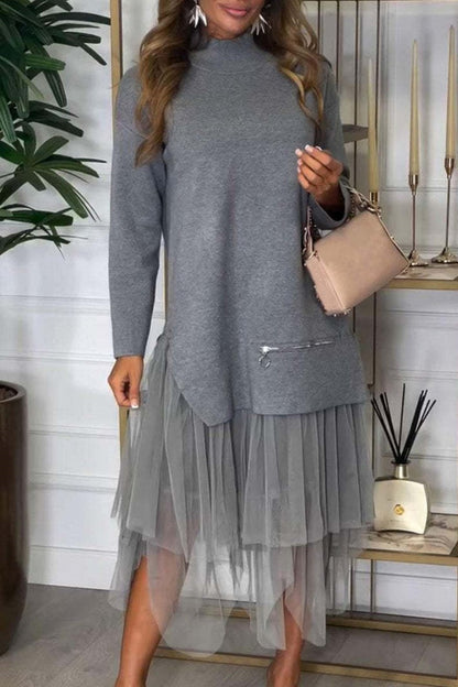 Casual Slit Turtleneck Long Sleeve Two Pieces(7 Colors)