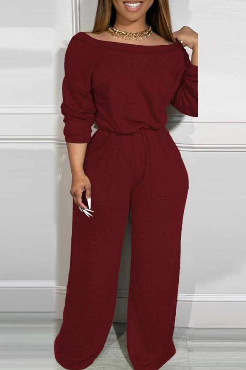 Casual Pocket Patchwork Off Shoulder Loose Jumpsuits(6 Colors)