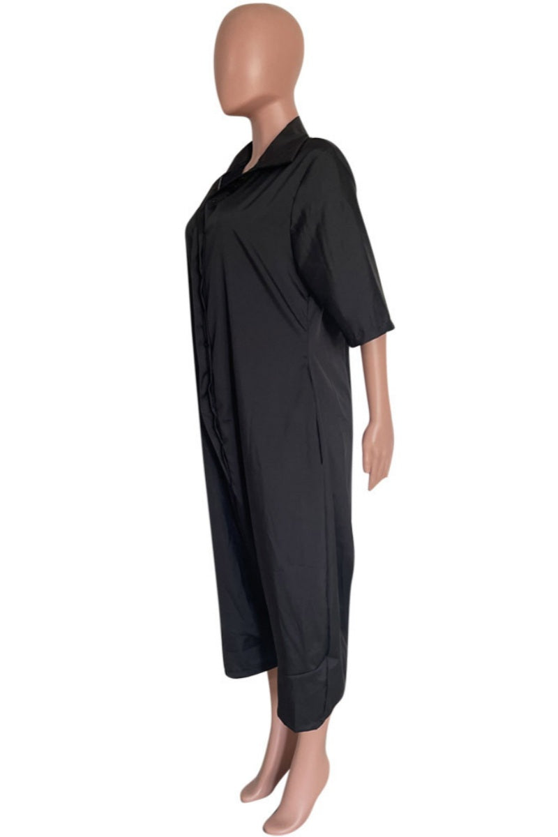 Casual Buttons Turndown Collar Regular Jumpsuits