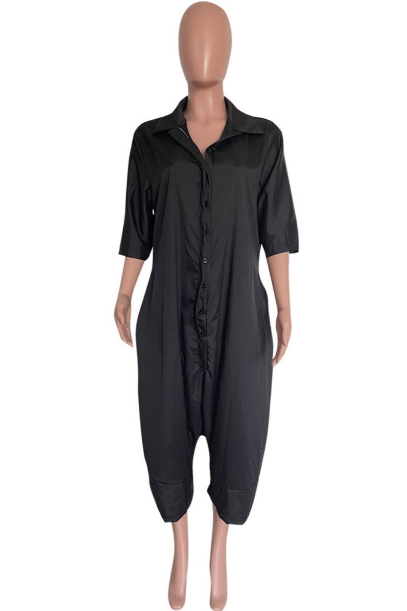 Casual Buttons Turndown Collar Regular Jumpsuits