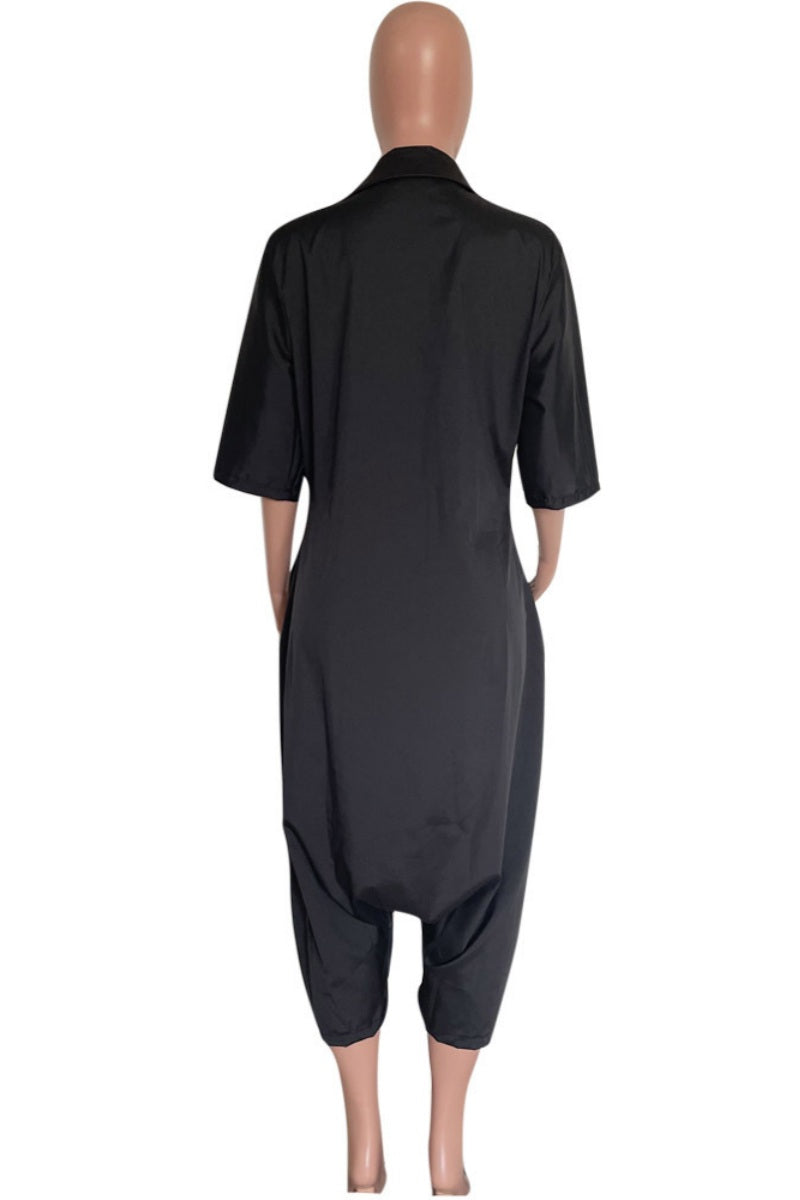 Casual Buttons Turndown Collar Regular Jumpsuits