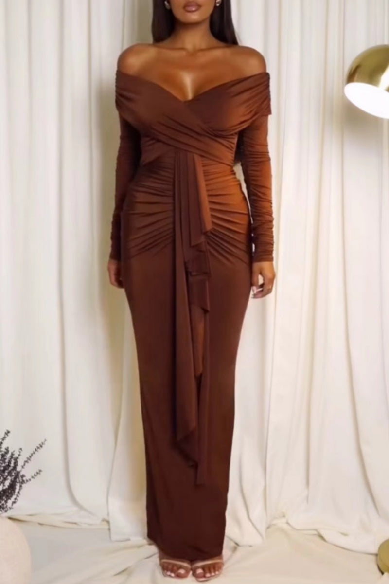 Sexy Casual Ruched Off Shoulder Long Dresses