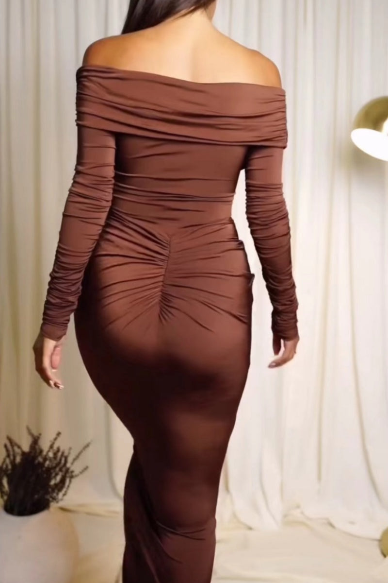 Sexy Casual Ruched Off Shoulder Long Dresses