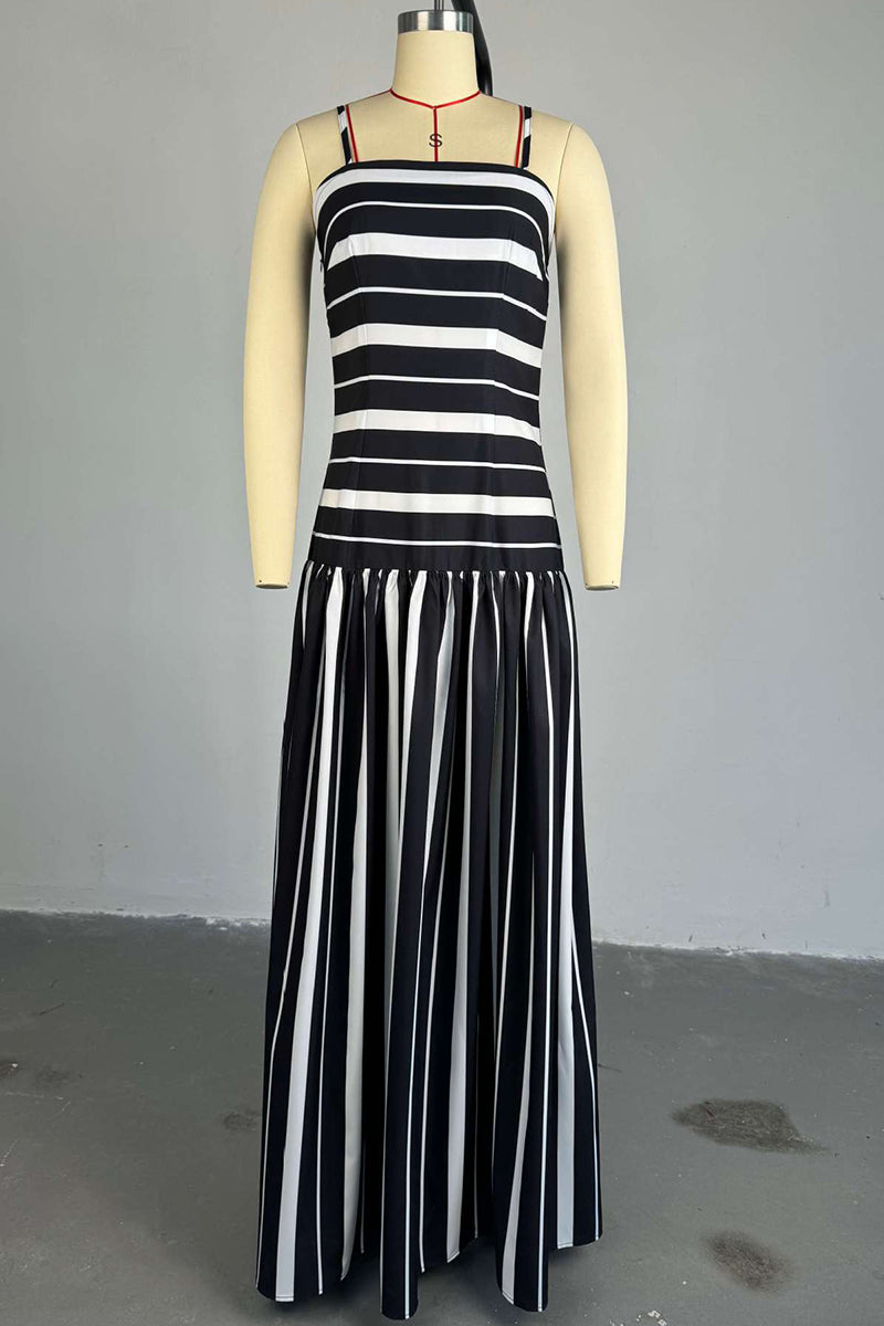 Elegant Stripe Patchwork Backless Spaghetti Strap Sling Dresses