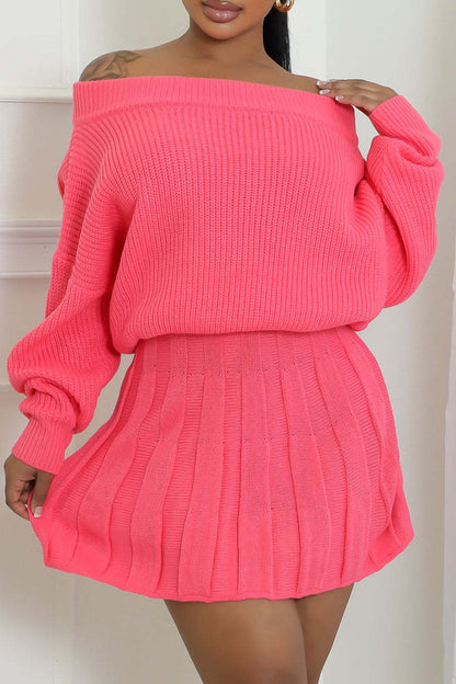 Casual Patchwork Backless Off Shoulder Long Sleeve Two Pieces