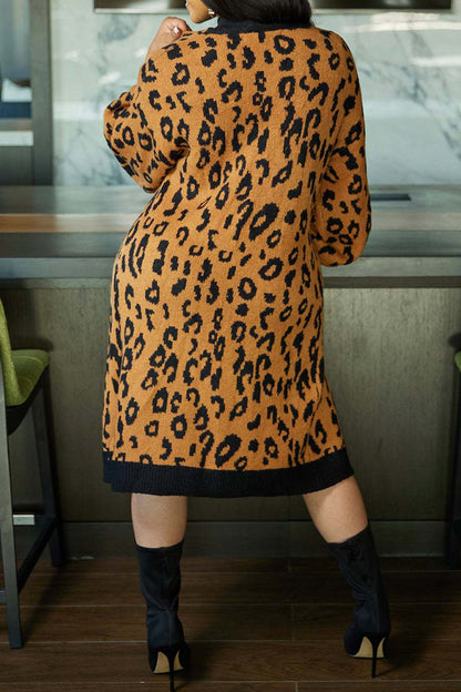 Casual Leopard Print Patchwork Cardigan Collar Outerwear