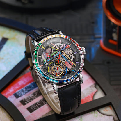 Metal Mechanical 3ATM Leather Watch