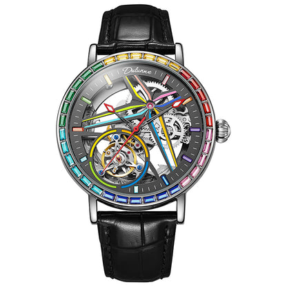 Metal Mechanical 3ATM Leather Watch