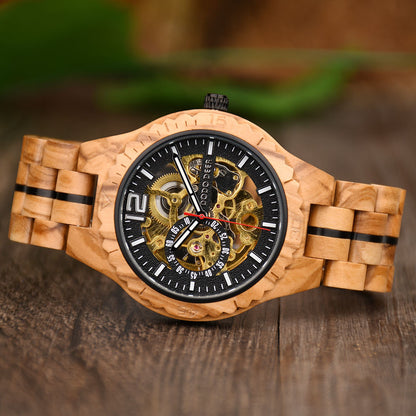 Stainless Steel Mechanical Wood Watch(3 Colors)