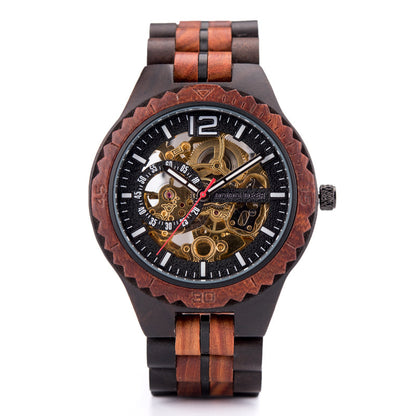 Stainless Steel Mechanical Wood Watch(3 Colors)