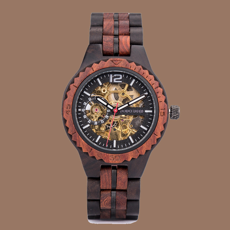 Stainless Steel Mechanical Wood Watch(4 Colors)