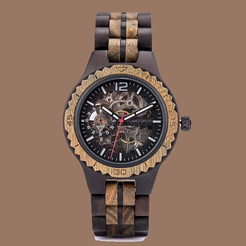 Stainless Steel Mechanical Wood Watch(4 Colors)