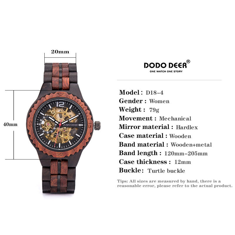 Stainless Steel Mechanical Wood Watch(4 Colors)