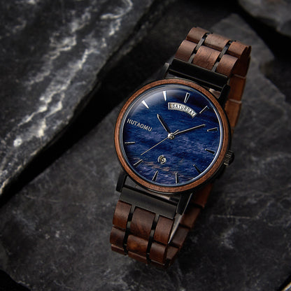 Stainless Steel Quartz Wood Watch