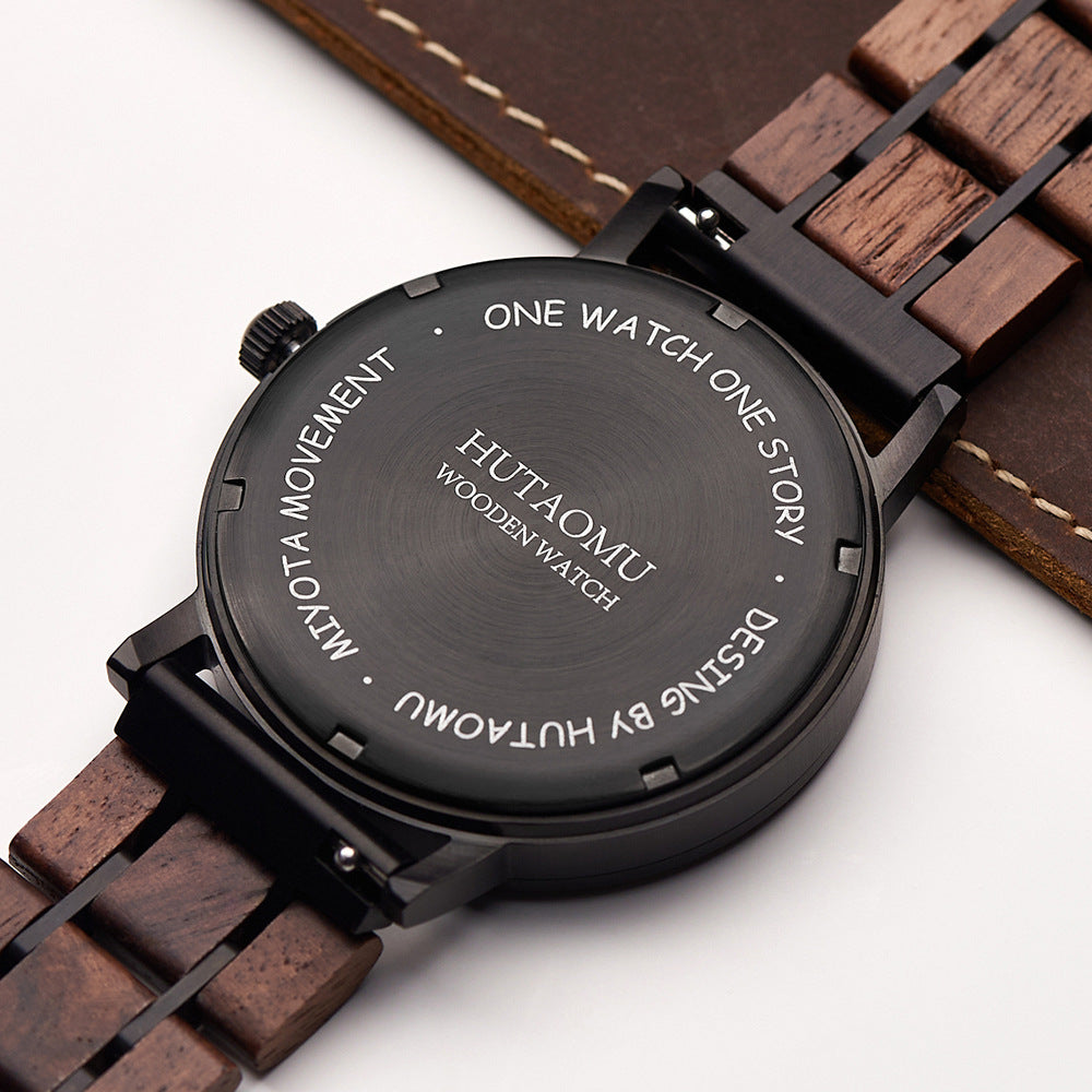 Stainless Steel Quartz Wood Watch