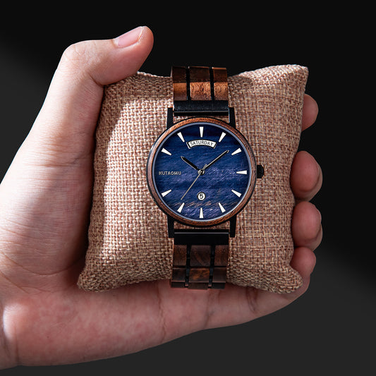 Stainless Steel Quartz Wood Watch