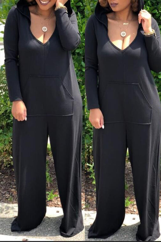 Elastic Fly Mid Solid Loose Pants Jumpsuits & Rompers