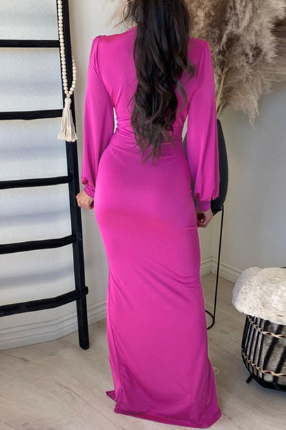 Casual Solid Bandage V Neck Long Sleeve Dresses(4 Colors)