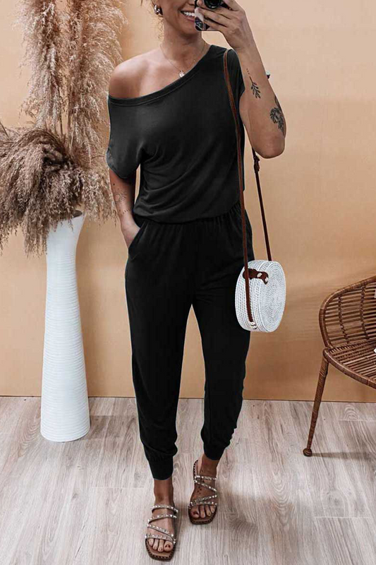 Casual Solid Patchwork One Shoulder Harlan Jumpsuits(6 Colors)