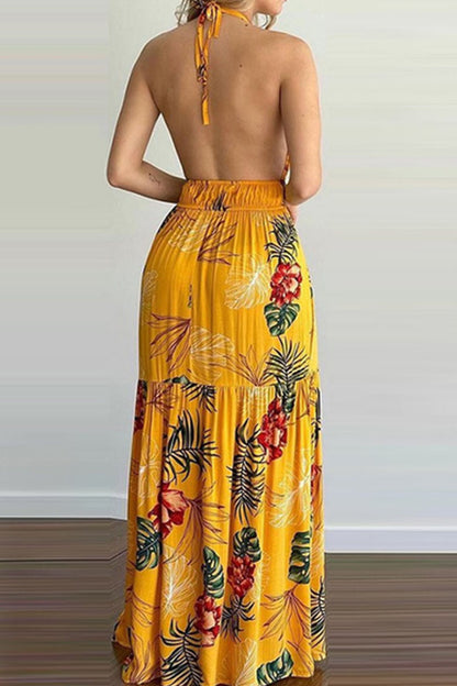 Sexy Print Backless Halter Straight Dresses(5 Colors)