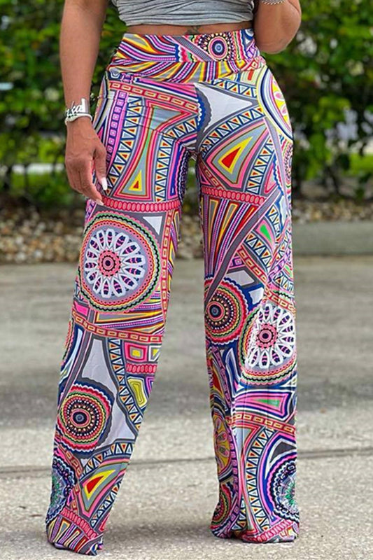 Fashion Casual Print Basic Regular High Waist Trousers