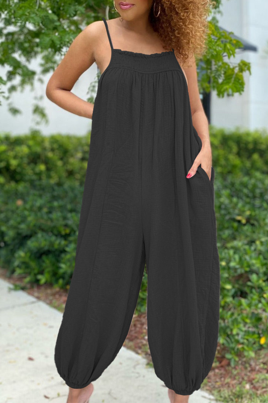 Casual Solid Patchwork Spaghetti Strap Harlan Jumpsuits