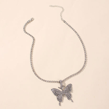 Butterfly Double-layer Rhinestone Pendant Necklace